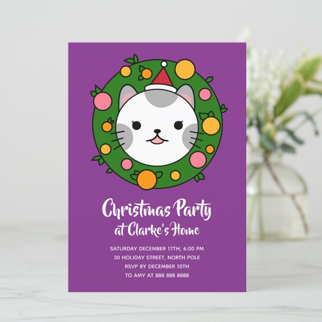 Polka Dot Cat Christmas Holiday Party Invitation (Creator Uploaded)