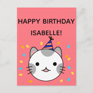 Polka Dot Cat   Happy Birthday Greeting Postcard