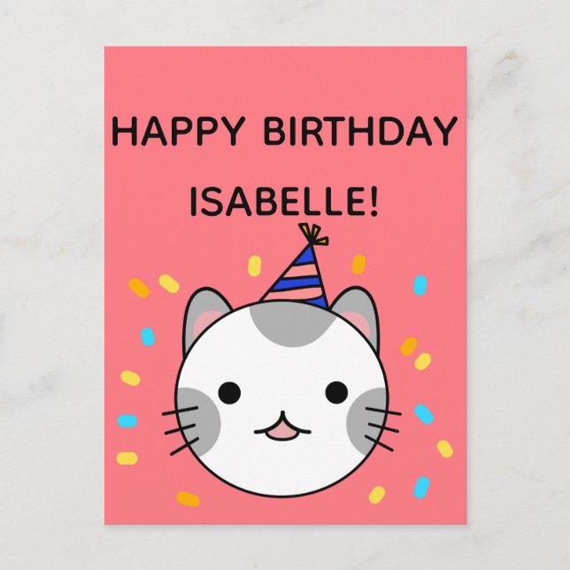 Polka Dot Cat | Happy Birthday Greeting Postcard (Front)