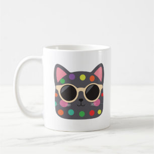 Polka Dot Cat with Sunglasses Mug   Cute Quirky 