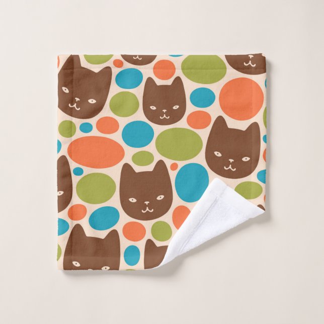 Polka Dot Cats Pattern Bath Towel Set (Wash Cloth)