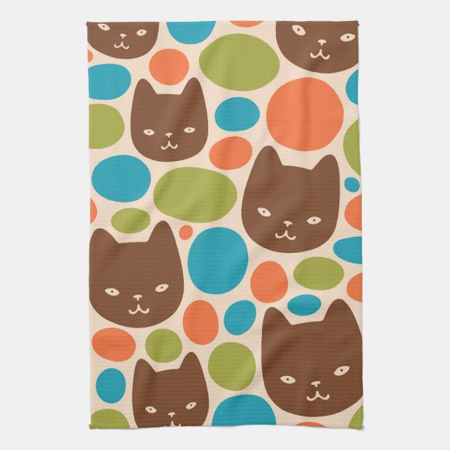 Polka Dot Cats Pattern Kitchen Towel (Vertical)