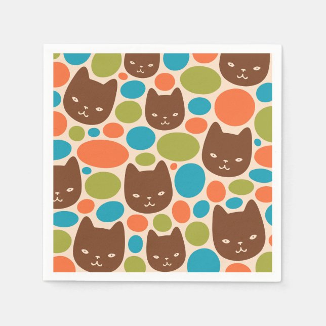 Polka Dot Cats Pattern Napkin (Front)