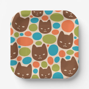 Polka Dot Cats Pattern Paper Plate