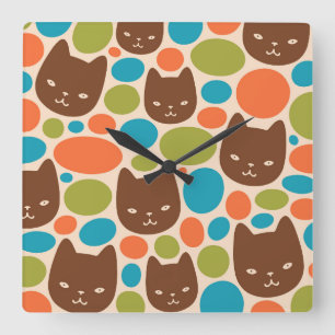 Polka Dot Cats Pattern Square Wall Clock