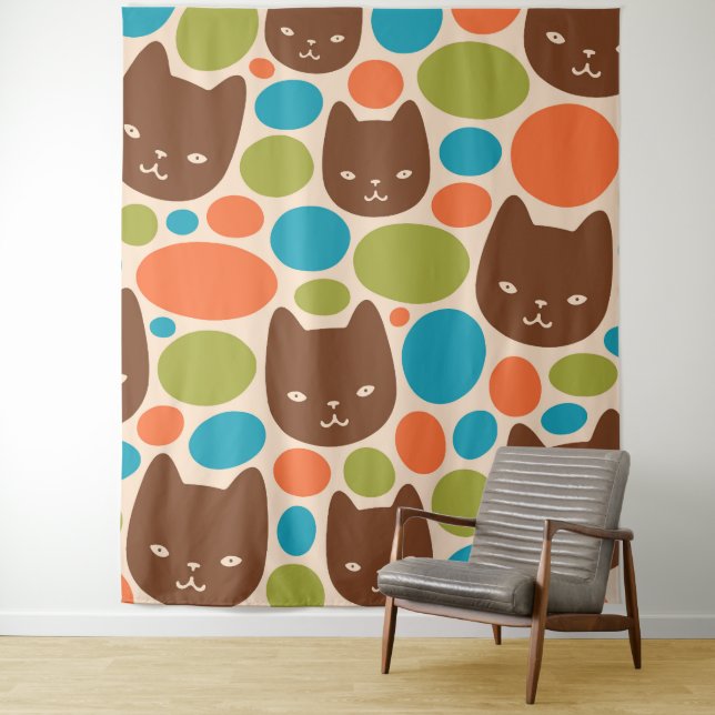 Polka Dot Cats Pattern Tapestry (In Situ)