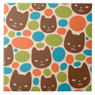 Polka Dot Cats Pattern Tile