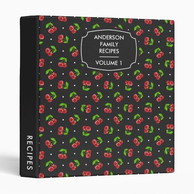 Polka Dot Cherries Pattern Personalized Recipe Binder (Front/Spine)
