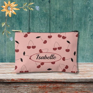 Polka Dot Cherry Pattern and Custom Name Accessory Pouch