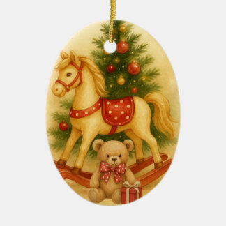 Polka Dot Christmas Ornament Vintage Rocking Horse