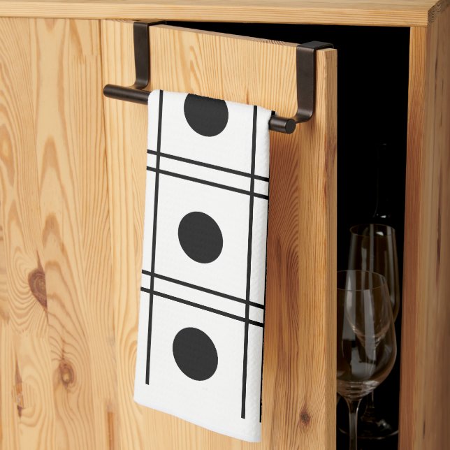 Polka Dot Circle Black and White Check Pattern  Kitchen Towel (Thirds Fold)