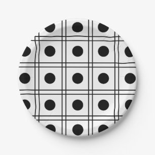 Polka Dot Circle Black and White Check Pattern Paper Plate