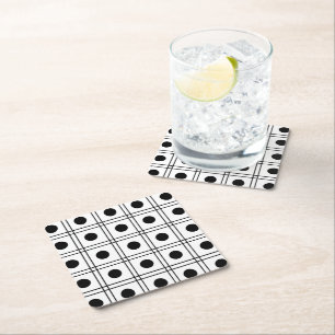 Polka Dot Circle Black and White Check Pattern Square Paper Coaster