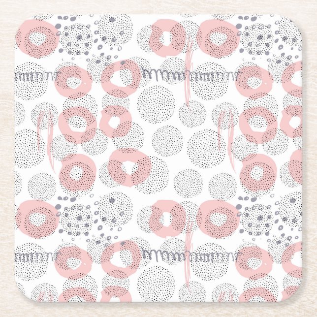 Polka Dot Circle Pattern Square Paper Coaster (Front)