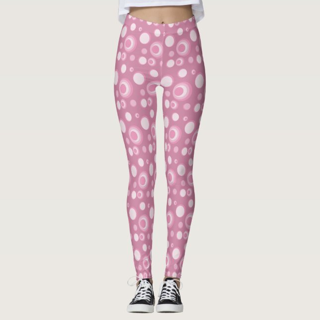 Polka Dot Circles on Pink Leggings (Front)