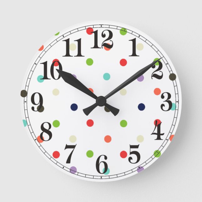 Polka-dot colourful party  confetti round clock (Front)