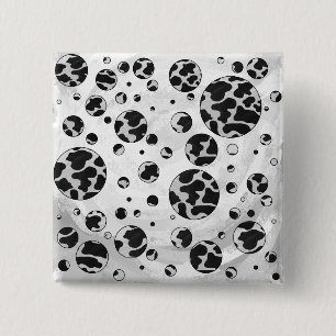 Polka Dot Cow Black and White Print 2 Inch Square Button