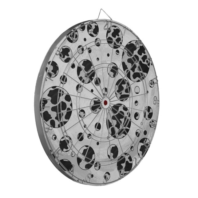 Polka Dot Cow Black and White Print Dartboard (Front Left)
