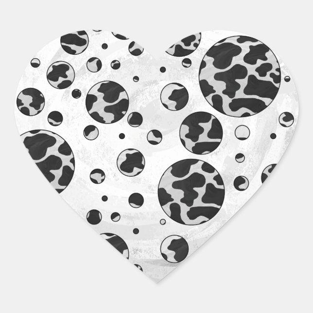 Polka Dot Cow Black and White Print Heart Sticker (Front)