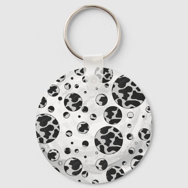 Polka Dot Cow Black and White Print Keychain (Front)