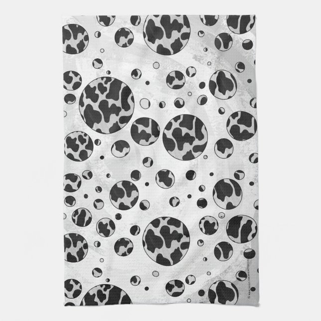 Polka Dot Cow Black and White Print Kitchen Towel (Vertical)