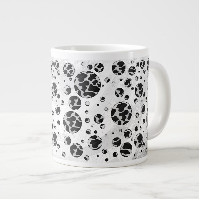 Polka Dot Cow Black and White Print Large Coffee Mug (Front Right)