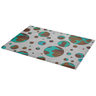 Polka Dot Cow Brown and Teal Print Cutting Board