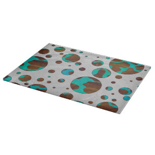 Polka Dot Cow Brown and Teal Print Cutting Board