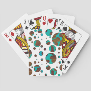 Polka Dot Cow Brown and Teal Print Playing Cards