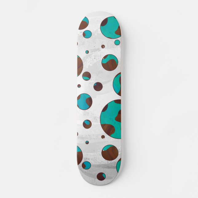 Polka Dot Cow Brown and Teal Print Skateboard (Front)