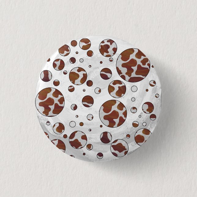 Polka Dot Cow Brown and White Print 1 Inch Round Button (Front)