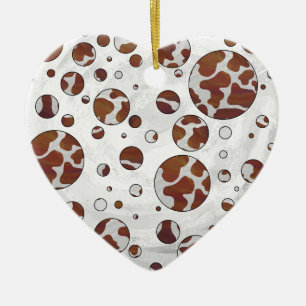 Polka Dot Cow Brown and White Print Ceramic Ornament