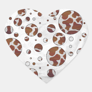 Polka Dot Cow Brown and White Print Heart Sticker