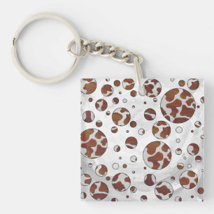 Polka Dot Cow Brown and White Print Keychain