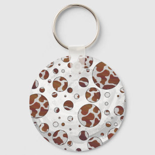 Polka Dot Cow Brown and White Print Keychain