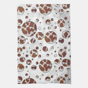 Polka Dot Cow Brown and White Print Kitchen Towel
