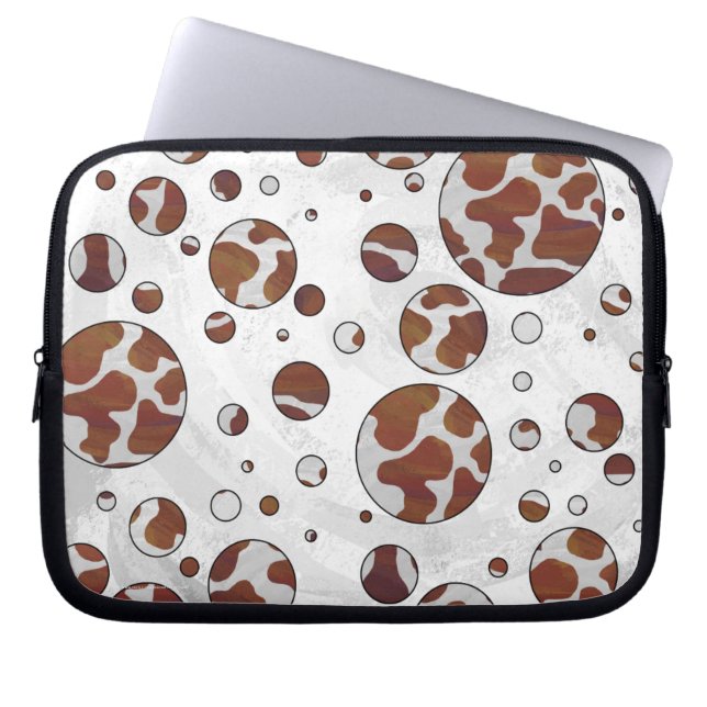 Polka Dot Cow Brown and White Print Laptop Sleeve (Front)