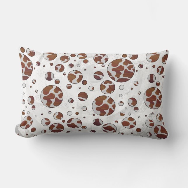 Polka Dot Cow Brown and White Print Lumbar Pillow (Front)