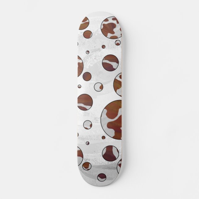 Polka Dot Cow Brown and White Print Skateboard (Front)