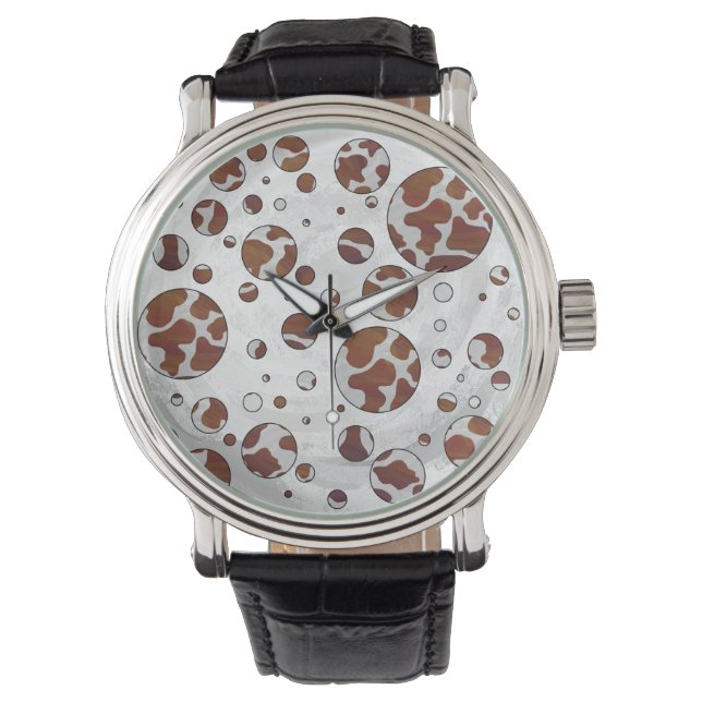Polka Dot Cow Brown and White Print Watch (Front)