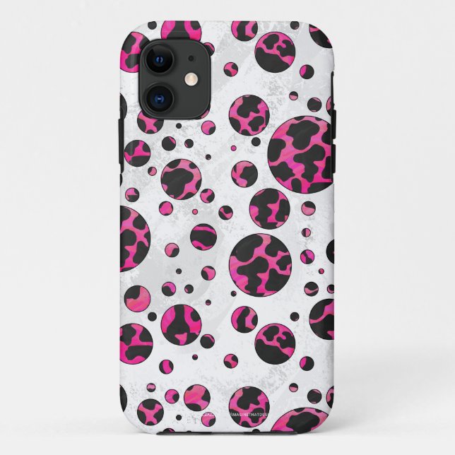 Polka Dot Cow Hot Pink and Black Print Case-Mate iPhone Case (Back)