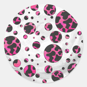 Polka Dot Cow Hot Pink and Black Print Classic Round Sticker