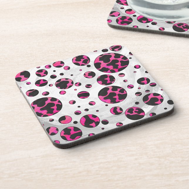 Polka Dot Cow Hot Pink and Black Print Coaster (Left Side)