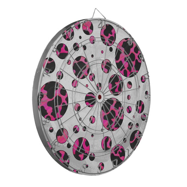 Polka Dot Cow Hot Pink and Black Print Dartboard (Front Left)