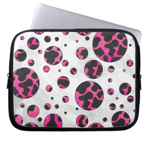Polka Dot Cow Hot Pink and Black Print Laptop Sleeve