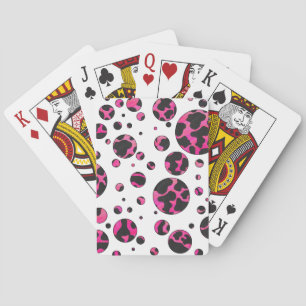 Polka Dot Cow Hot Pink and Black Print Playing Cards