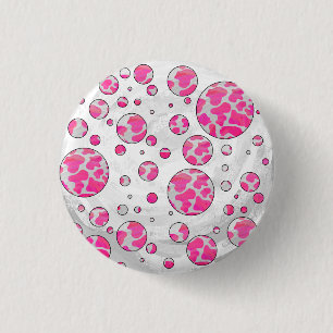 Polka Dot Cow Pink and White 1 Inch Round Button
