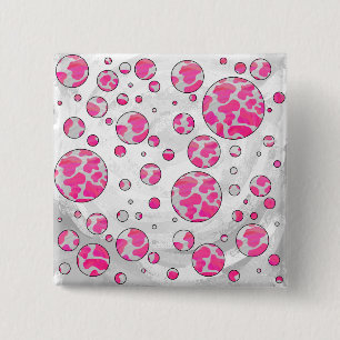 Polka Dot Cow Pink and White 2 Inch Square Button