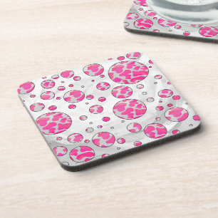 Polka Dot Cow Pink and White Coaster