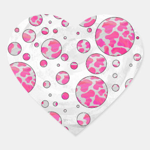 Polka Dot Cow Pink and White Heart Sticker